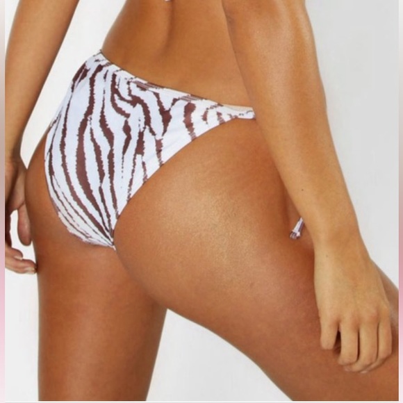 Boohoo Beach Tiger Side Tie Bikini Swim Bottom High Cut Size 10 NWT - Picture 2 of 6